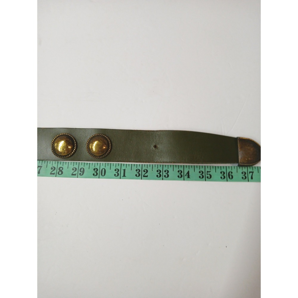 Ginnie Johansen Dallas Vintage Olive Green Leather Western Belt Brass Concho 37 - Picture 5 of 5